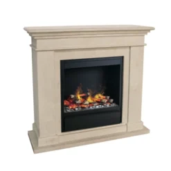 Kos Fossil Stone Hybrid Fireplace - White -Dimplex Shop bio60126f02hyb 51768