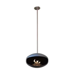 Cocoon Aeris - Black With Steel Mounting Pole -Dimplex Shop cocoonaerisblack and stainless steel bioethanol fireplace2 33181 41697