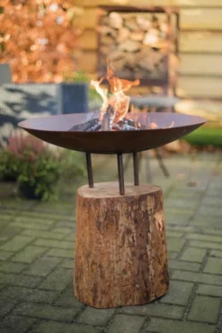 Corten Steel Firepit On A Wooden Base -Dimplex Shop corten steel fire pit