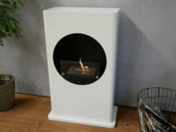 White Bio Fireplace With A Round Cut -Dimplex Shop fritstaende hvid biopejs oppe fra