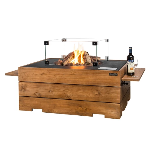 Happy Cocooning Rectangular Gas Fireplace Fire Table In Teak - Image 2