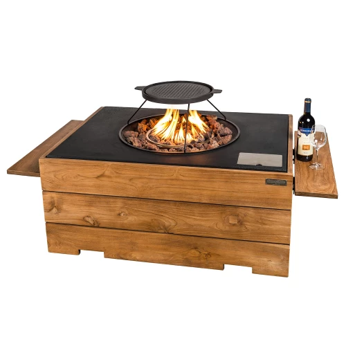 Happy Cocooning Rectangular Gas Fireplace Fire Table In Teak - Image 3