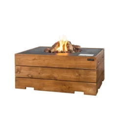 Happy Cocooning Rectangular Gas Fireplace Fire Table In Teak -Dimplex Shop happy cocooning gas fire table rectangular teak grey top 1 53774
