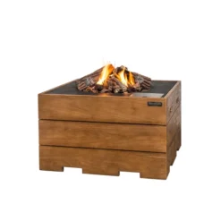 Square Gas Fireplace Table - Teak