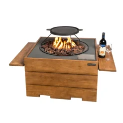 Square Gas Fireplace Table - Teak -Dimplex Shop happy cocooning gas fire table teak grey top 2 53769