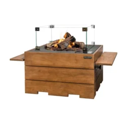 Square Gas Fireplace Table - Teak -Dimplex Shop happy cocooning gas fire table teak grey top 3 53770