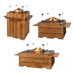 Teak Wood Side Table For Gas Fireplace - 2 Pieces.