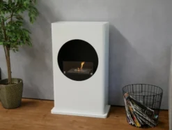 White Bio Fireplace With A Round Cut -Dimplex Shop hvid fritstaende biopejs i stue