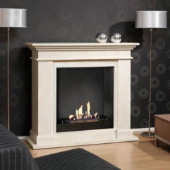 Kos Surround Bio Fireplace - White Natural Stone -Dimplex Shop kos fossile stone hvid