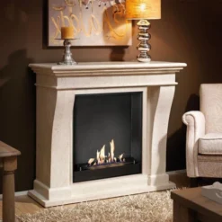 Kreta Bio Fireplace - White Natural Stone -Dimplex Shop kreta hvid fossile stone surround