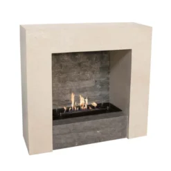 Milos White Fossil Stone Surround Bio Fireplace