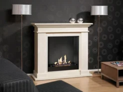 Kos Surround Bio Fireplace - White Natural Stone -Dimplex Shop polished kosf02builtinunitl 30462
