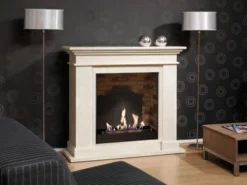 Kos Surround Bio Fireplace - White Natural Stone -Dimplex Shop polished kosf02builtinunitmedaillon 30463