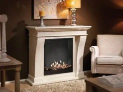 Kreta Bio Fireplace - White Natural Stone -Dimplex Shop polished kretaf02builtinunitllogset 30530