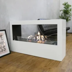 Freestanding L Bioethanol Fireplace - White -Dimplex Shop stor fritstaende hvid biopejs