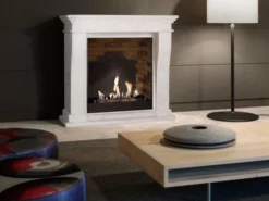 Kreta Mini Bio Fireplace - White Natural Stone -Dimplex Shop unpolished kretaminif02unpbuiltinunitmedailon 30524