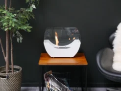 Cradle Table Bio Fireplace - White -Dimplex Shop white curved table bio fire